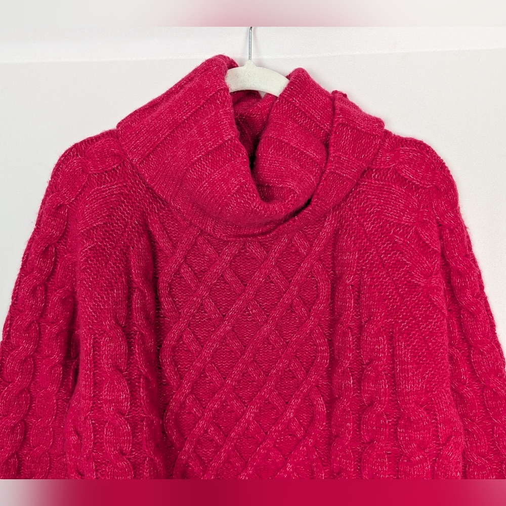Banana Republic XS Yak Hair Wool Cesta Cable-Knit Turtleneck Sweater Oversized - Picture 4 of 12